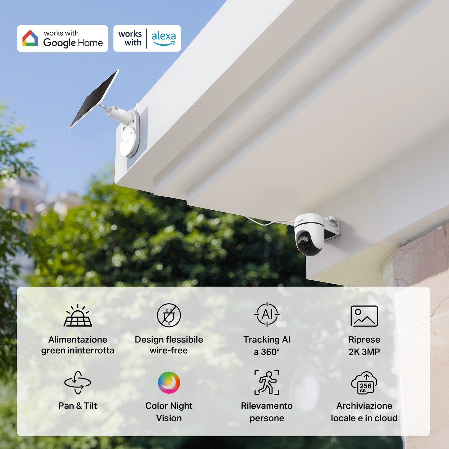 Tapo C610 KIT Telecamera WiFi Esterno 2K 3MP Senza Fili con Pannello Solare, 360° PTZ, Batteria 6700mAh