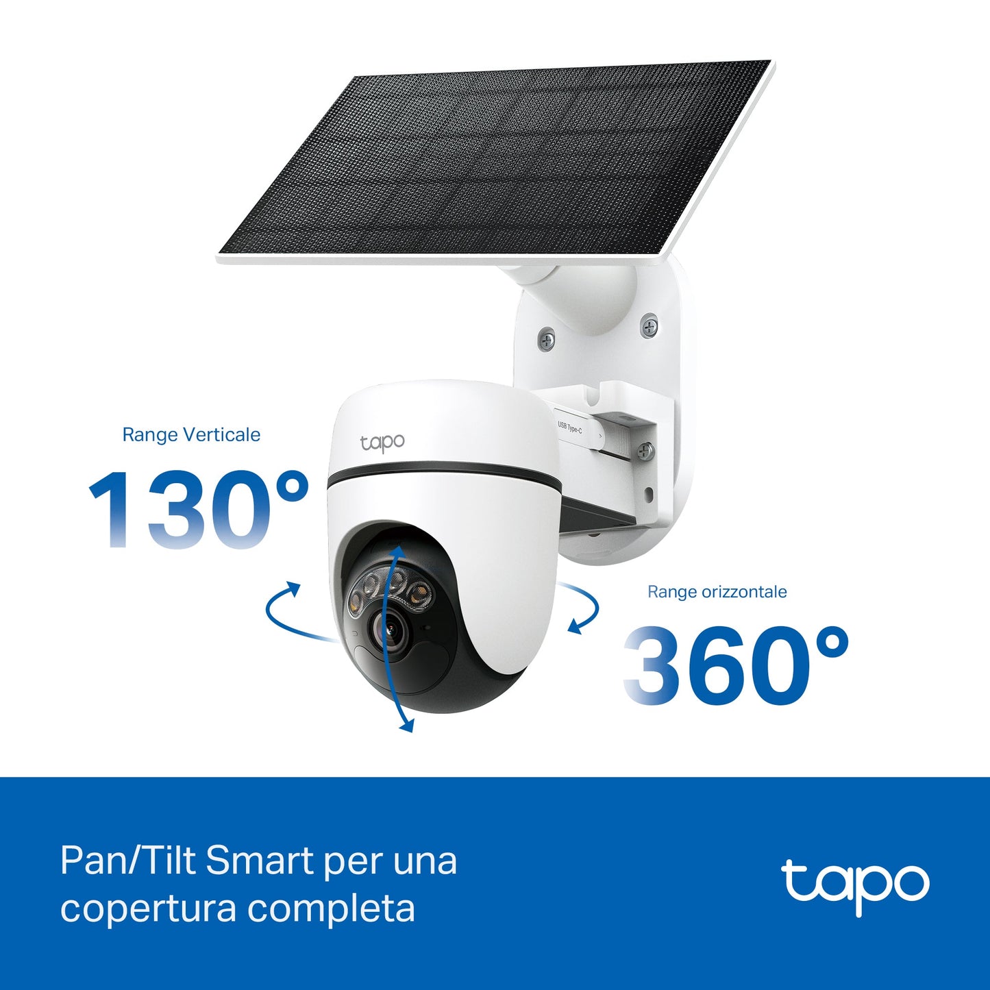 Tapo C610 KIT Telecamera WiFi Esterno 2K 3MP Senza Fili con Pannello Solare, 360° PTZ, Batteria 6700mAh