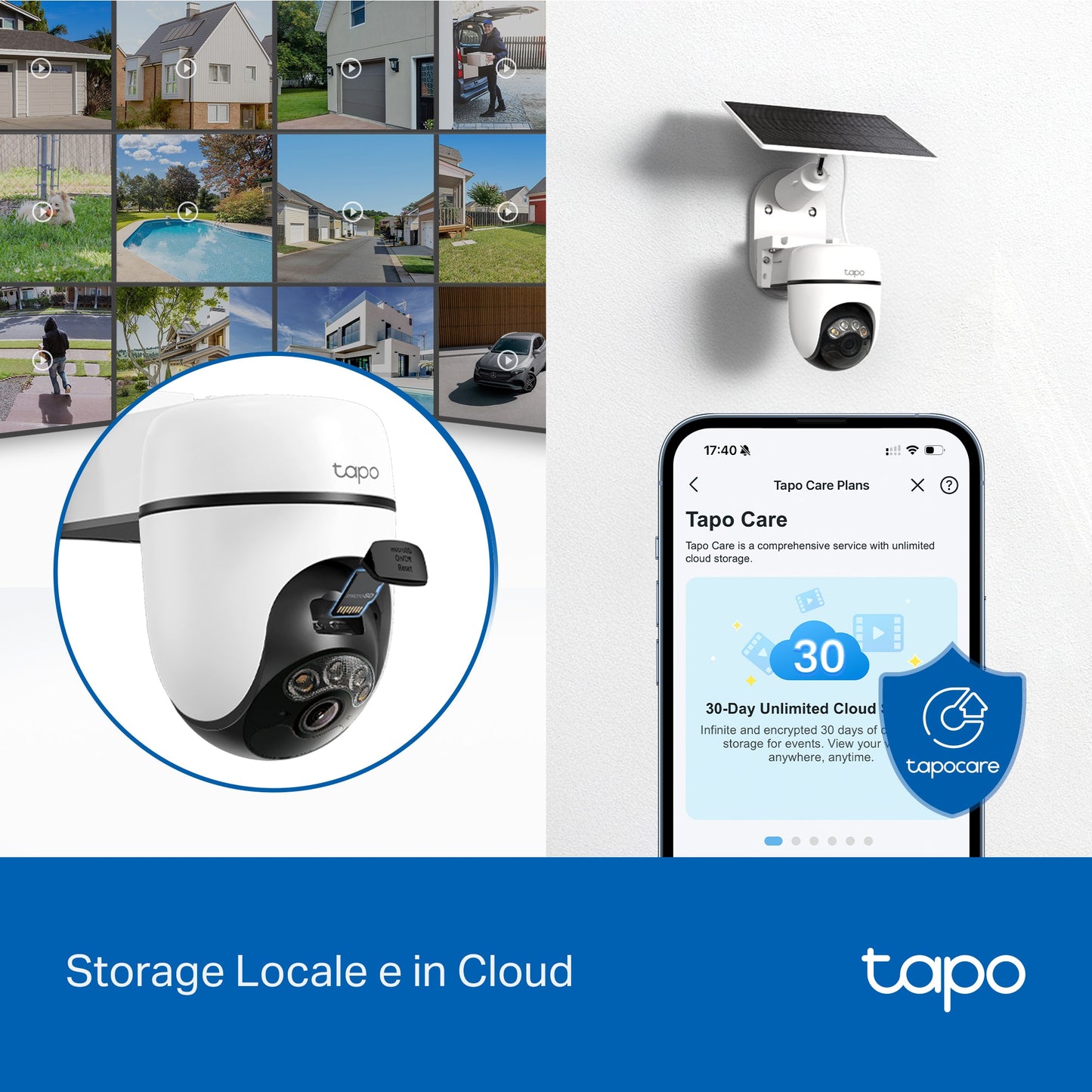 Tapo C610 KIT Telecamera WiFi Esterno 2K 3MP Senza Fili con Pannello Solare, 360° PTZ, Batteria 6700mAh