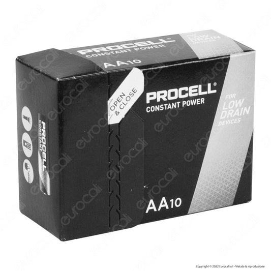 BT 121 - Procell Duracell Constant Power LR6 Stilo AA Mignon 1.5V for Low Drain Devices Pile Alcaline - Confezione da 10 Batterie