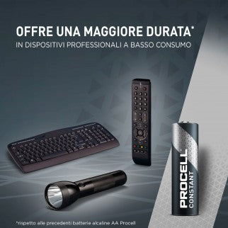 BT 121 - Procell Duracell Constant Power LR6 Stilo AA Mignon 1.5V for Low Drain Devices Pile Alcaline - Confezione da 10 Batterie