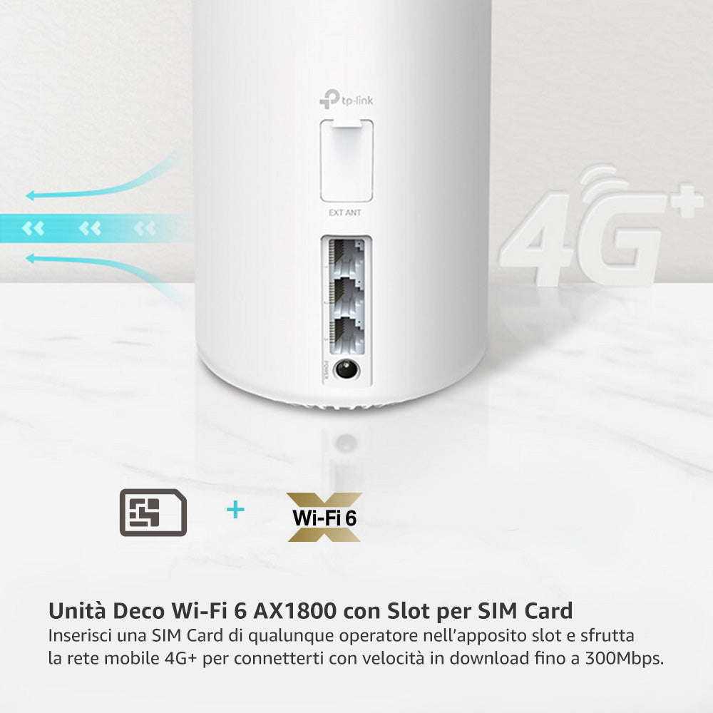 Deco X20-4G Router Wi-Fi con Sim 4G+ CAT6 Mesh Wi-Fi 6 AX1800Mbps