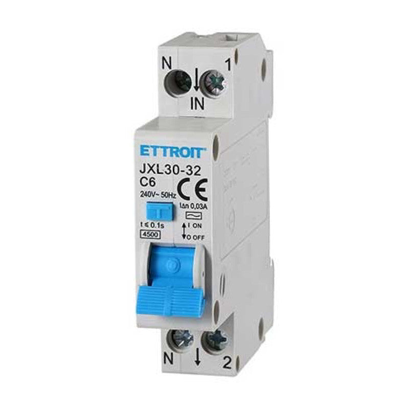 ET 693 - ETTROIT Magnetotermico Differenziale 1P+N 6A 30mA 220V-4.5KA - Mod. JX250640