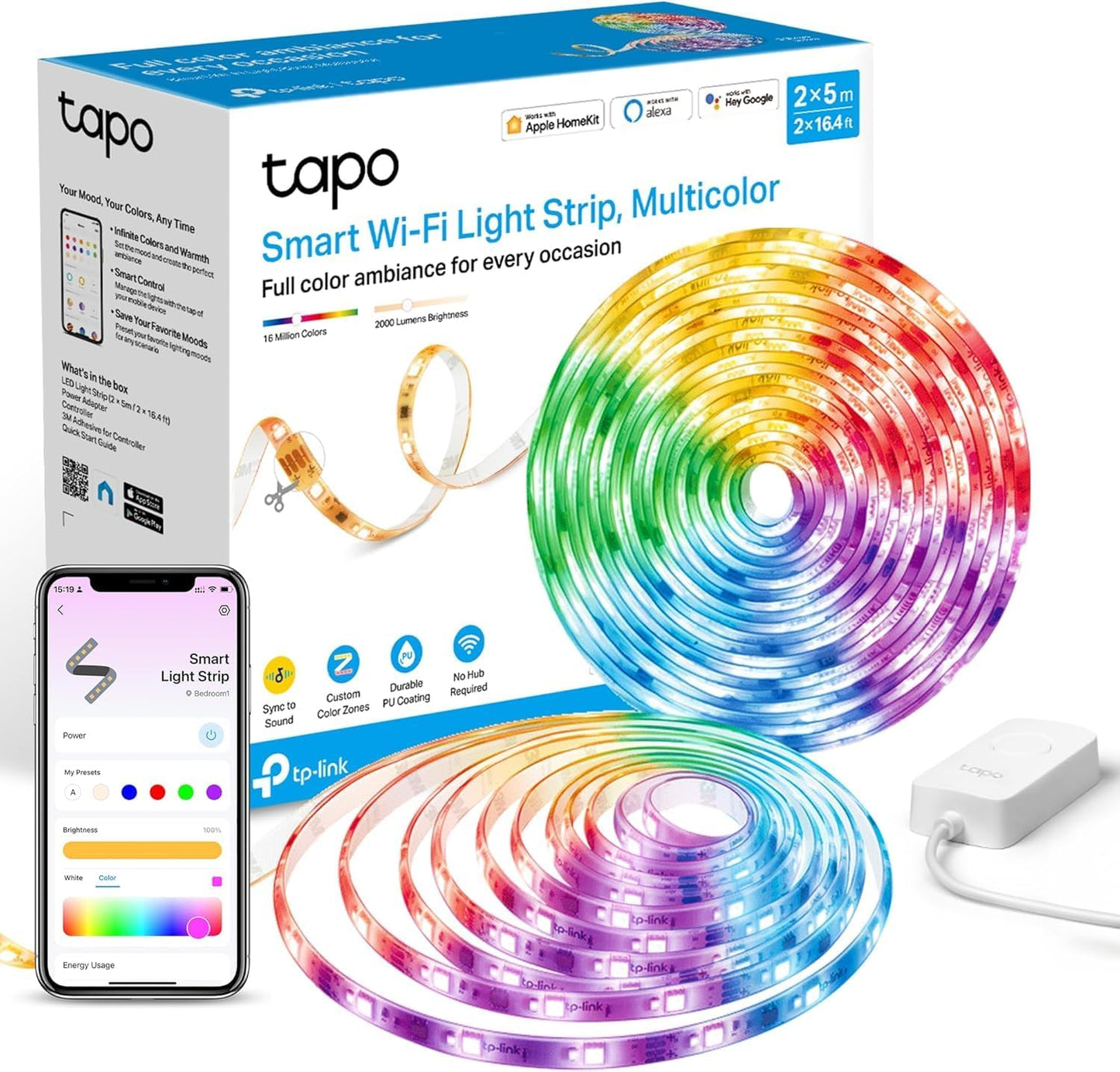 Tapo L930-10 Striscia LED Smart Wi-Fi Multicolore 2x5m, Extra-Luminosa, Zone Colore, Rivestimento Esterno, Controllo Vocale con Alexa