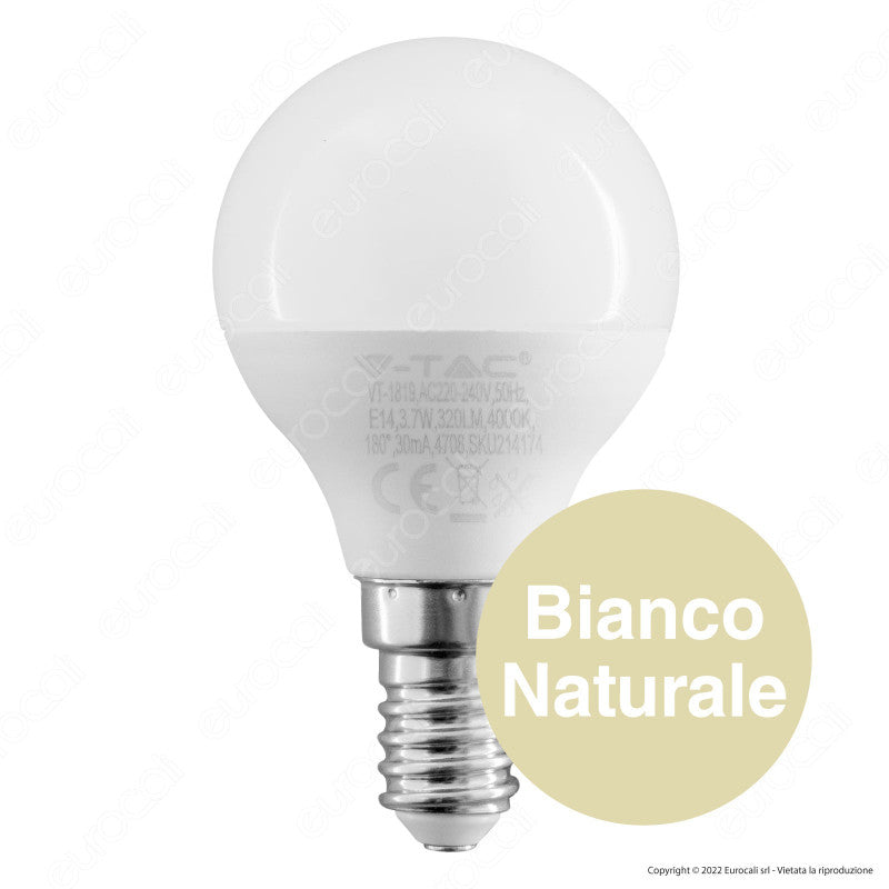 V-Tac VT-1819 Lampadina LED E14 3.7W Bulb P45 MiniGlobo SMD - SKU 214123 / 214174 / 214124