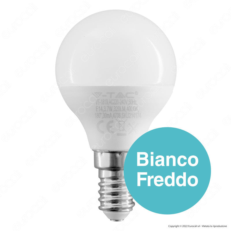 V-Tac VT-1819 Lampadina LED E14 3.7W Bulb P45 MiniGlobo SMD - SKU 214123 / 214174 / 214124