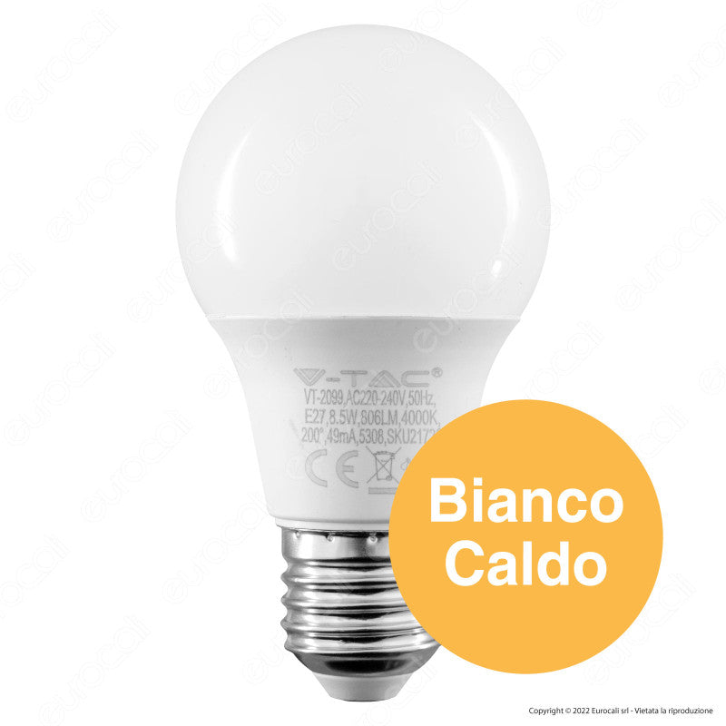 V-Tac VT-2099 Lampadina LED E27 8.5W Bulb A60 Goccia SMD - SKU 217260 / 217261 / 217262