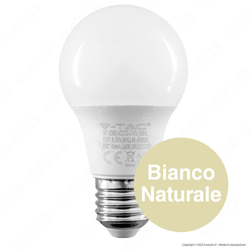 V-Tac VT-2099 Lampadina LED E27 8.5W Bulb A60 Goccia SMD - SKU 217260 / 217261 / 217262