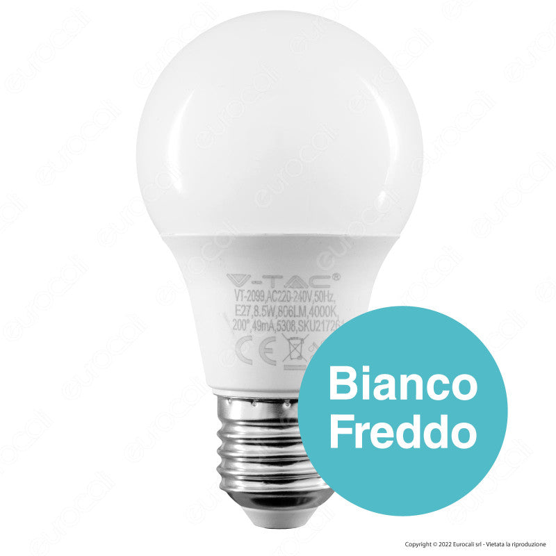 V-Tac VT-2099 Lampadina LED E27 8.5W Bulb A60 Goccia SMD - SKU 217260 / 217261 / 217262