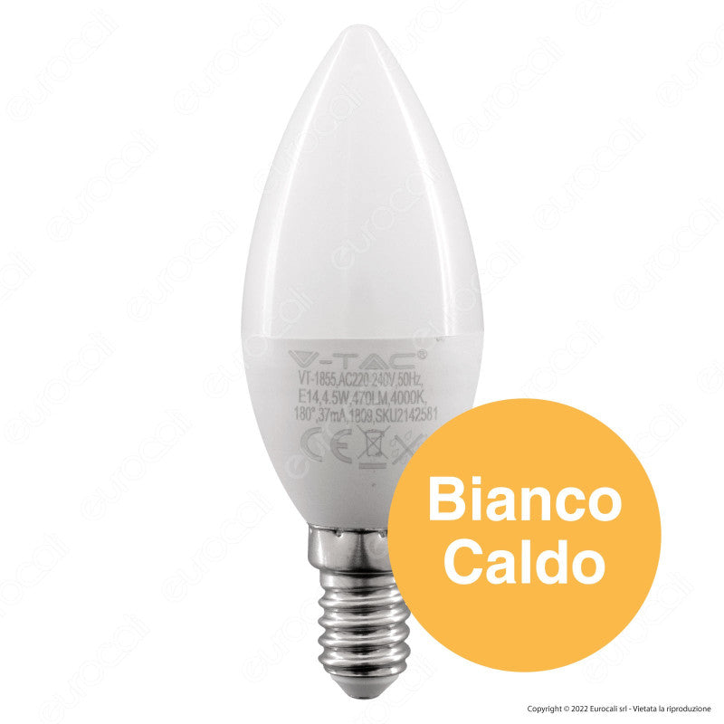 V-Tac VT-1855 Lampadina LED E14 4.5W Bulb C37 Candela SMD - SKU 2142151 / 2142581 / 2142411