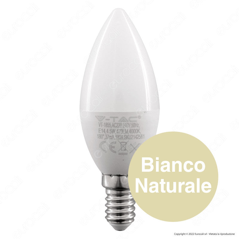 V-Tac VT-1855 Lampadina LED E14 4.5W Bulb C37 Candela SMD - SKU 2142151 / 2142581 / 2142411