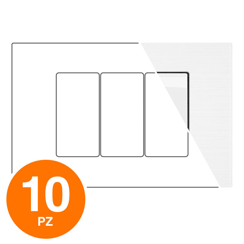 MAPAM Placca Tecnopolimero Spazzolato JOY 3P Bianco - Confezione 10pz - mod. M5003SL-1 - Compatibile con BTicino MATIX