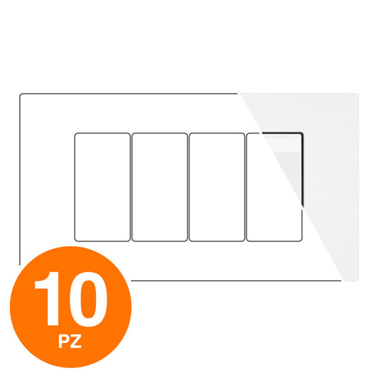 MAPAM Placca Tecnopolimero Spazzolato JOY 4P Bianco - Confezione 10pz - mod. M5004SL-1 - Compatibile con BTicino MATIX