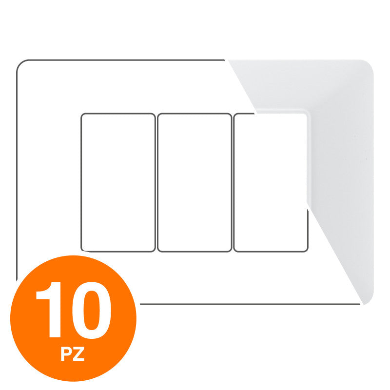 MAPAM Placca Tecnopolimero JOY 3P Bianco - Confezione 10pz - mod. M8003-01 - Compatibile con BTicino MATIX