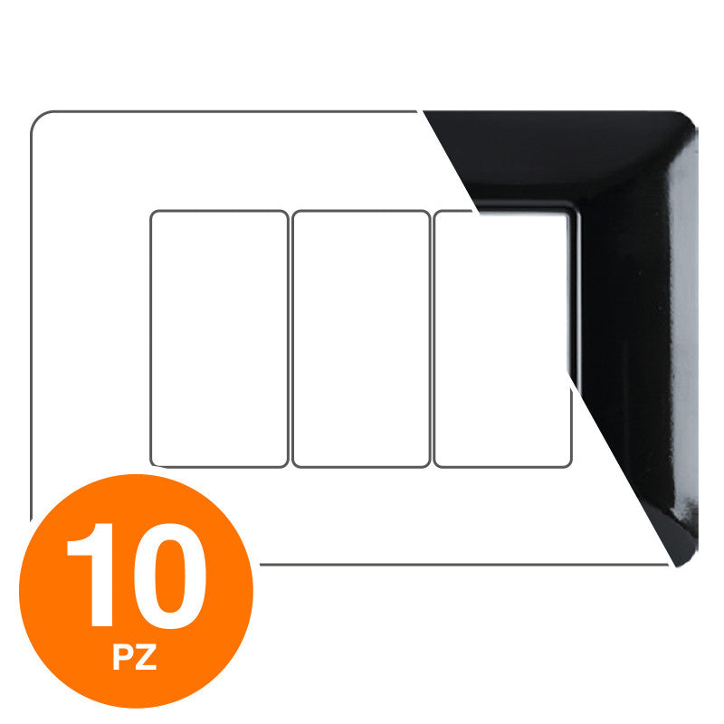 MAPAM Placca Tecnopolimero JOY 3P Nero - Confezione 10pz - mod. M8003-02 - Compatibile con BTicino MATIX