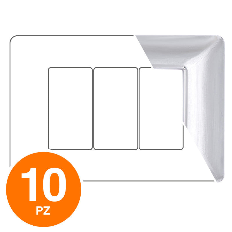 MAPAM Placca Tecnopolimero JOY 3P Argento - Confezione 10pz - mod. M8003-05 - Compatibile con BTicino MATIX