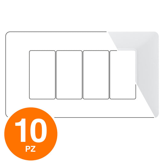 MAPAM Placca Tecnopolimero JOY 4P Bianco - Confezione 10pz - mod. M8004-01 - Compatibile con BTicino MATIX