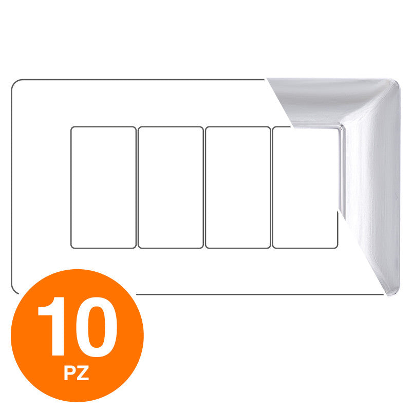 MAPAM Placca Tecnopolimero JOY 4P Argento - Confezione 10pz - mod. M8004-05 - Compatibile con BTicino MATIX