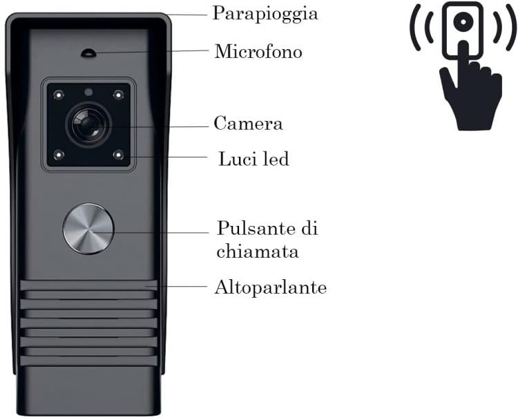 Kit Videocitofono Monofamiliare Mono Monitor 7''  Telecamera Apriporta | Grigio