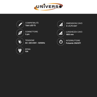 Universo Cavo di Alimentazione con Interruttore Colore Bianco Lunghezza 1,8 metri - mod. S-T5