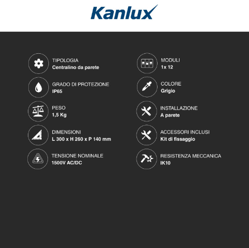 Kanlux Ideal Centralino da Parete 1x12P Compatibile con Sistemi Fotovoltaici IK10 Colore Grigio - mod. 38452