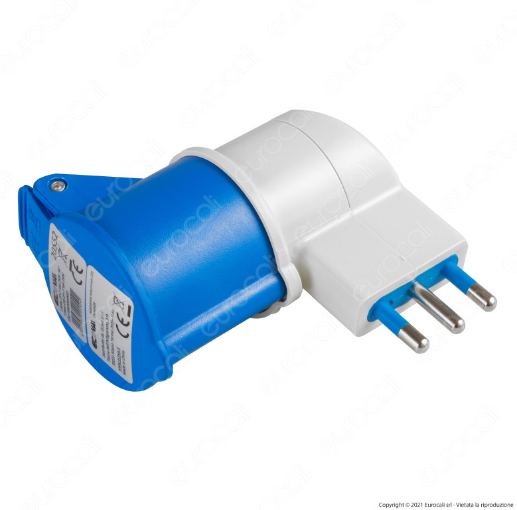 Ecova Adattatore Industriale 1 Spina Italiana 2P+T 16A e 1 Presa CEE 2P+T 16A 250V per Uso Interno - mod. 20552