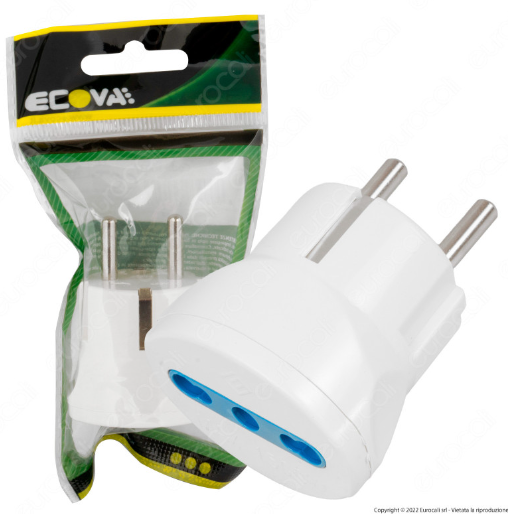 Ecova Adattatore Singolo Schuko con Presa Bipasso 10/16A 2P+T - mod. 33037