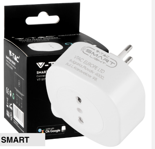 V-Tac Smart VT-5175 Presa 10/16A 2P+T Wi-Fi con Spina 16A 2P+T Compatibile Amazon Alexa e Google Assistant - SKU 7698