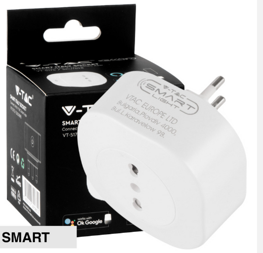 V-Tac Smart VT-5175 Presa 10/16A 2P+T Wi-Fi con Spina 16A 2P+T Compatibile Amazon Alexa e Google Assistant - SKU 7698