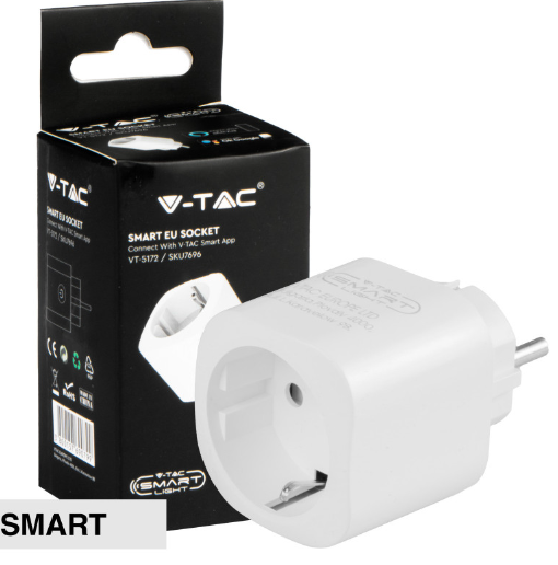 V-Tac Smart VT-5172 Presa Schuko 16A Wi-Fi con Spina Schuko Compatibile Amazon Alexa e Google Assistant - SKU 7696