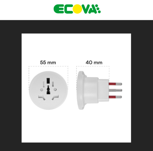 Ecova Adattatore Universale da Viaggio 2300W Spina Standard Italiana 10A 2P+T Colore Bianco - mod. 30199