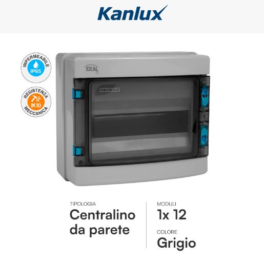 Kanlux Ideal Centralino da Parete 1x12P Compatibile con Sistemi Fotovoltaici IK10 Colore Grigio - mod. 38452