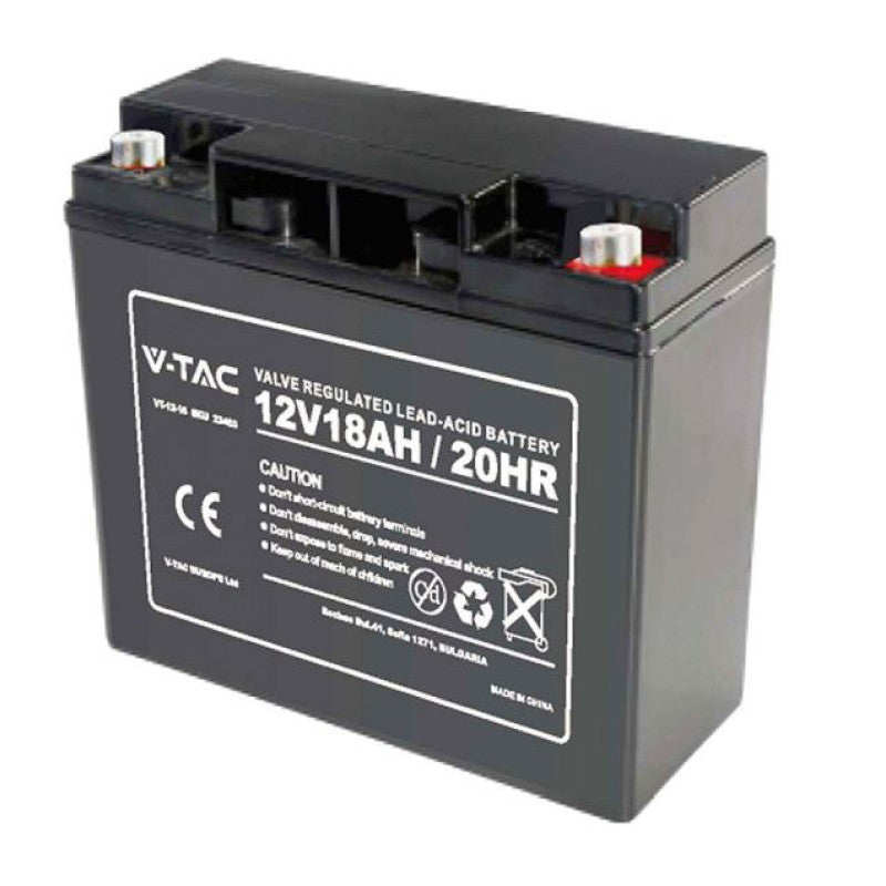V-Tac VT-12-18 Batteria Piombo Acido 12V 18Ah con Attacchi Dado e Bullone - SKU 23453
