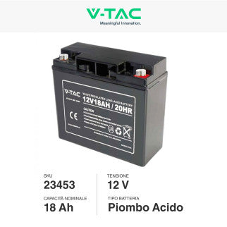 V-Tac VT-12-18 Batteria Piombo Acido 12V 18Ah con Attacchi Dado e Bullone - SKU 23453