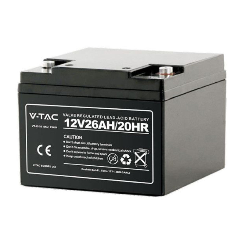 V-Tac VT-12-26 Batteria Piombo Acido 12V 26Ah con Attacchi Dado e Bullone - SKU 23454
