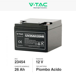 V-Tac VT-12-26 Batteria Piombo Acido 12V 26Ah con Attacchi Dado e Bullone - SKU 23454
