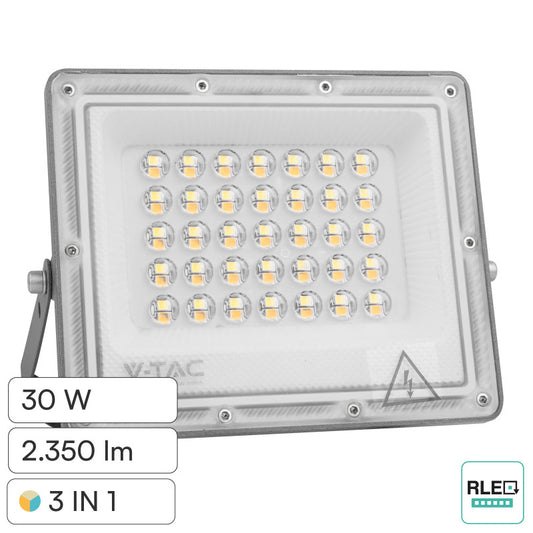 V-Tac VT-44030CCT Faro LED 30W Faretto SMD IP65 LED Sostituibili CCT Changing Color 3in1 Colore Grigio - SKU 23613
