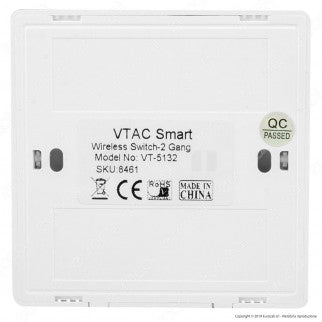 V-Tac VT-5132 Interruttore Wireless 2 Gang Senza Fili con Luce LED IP54 - SKU 8461
