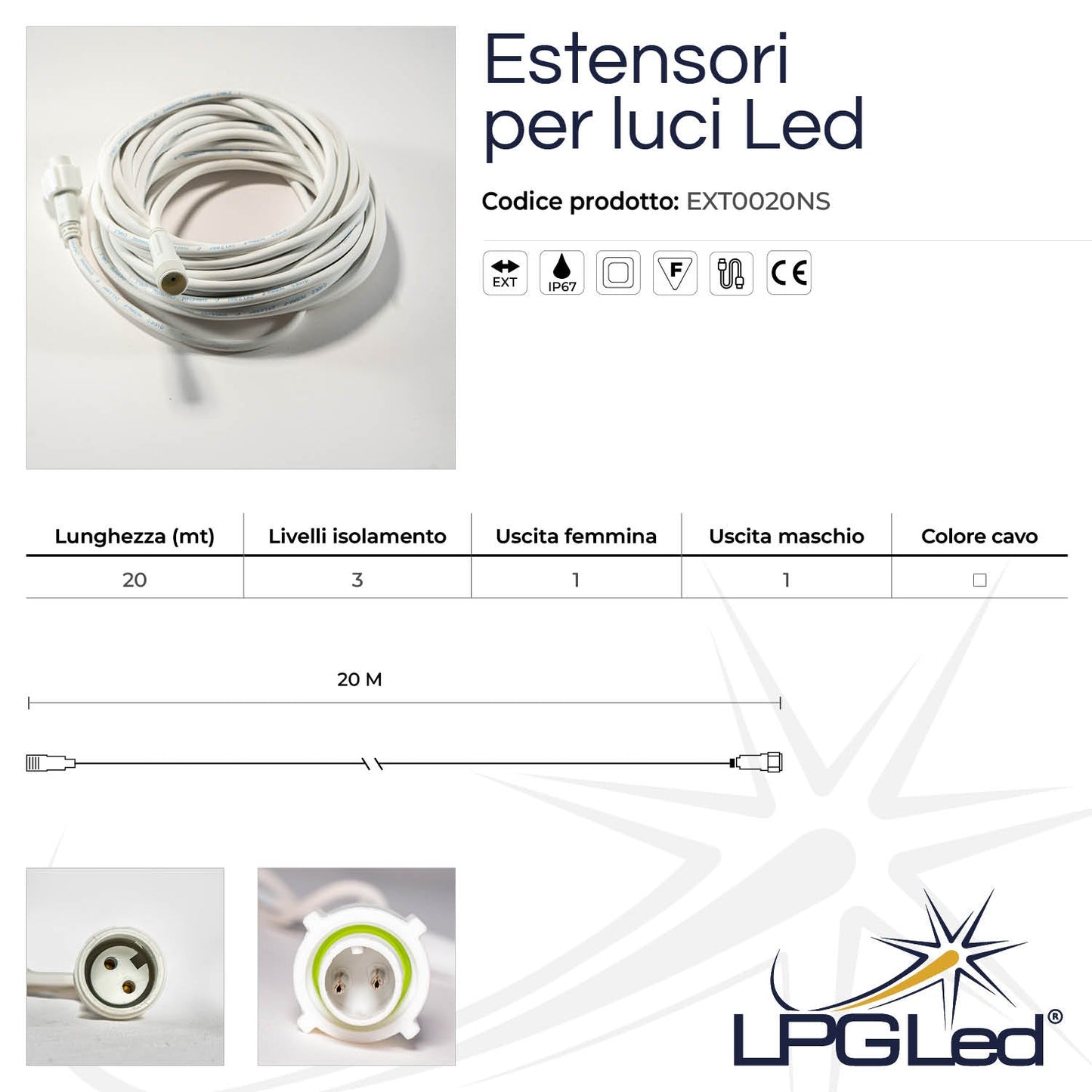 Estensore per luci led | 20 metri | IP67