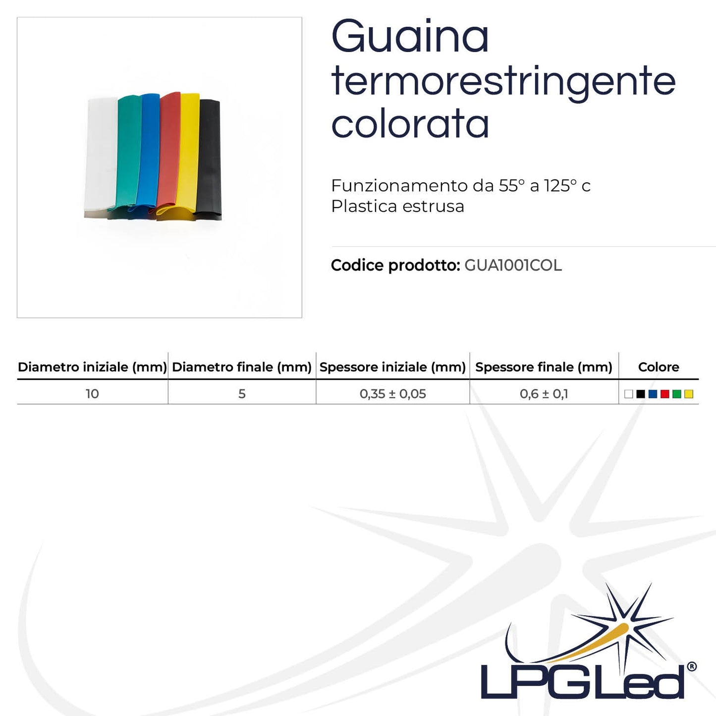 Guaina termorestringente colorata da 10mm | tubo da 1mt