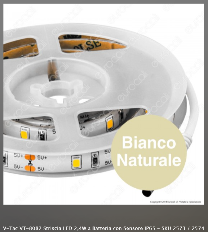 V-TAC VT-8082 STRISCIA LED 2,4W A BATTERIA CON SENSORE IP65 - SKU 2573 / 2574 - Consegna in 1-5 giorni lavorativi