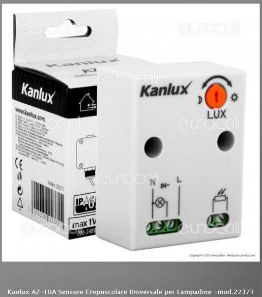 KANLUX AZ-10A SENSORE CREPUSCOLARE UNIVERSALE PER LAMPADINE -MOD.22371 - Consegna in 1-5 giorni lavorativi