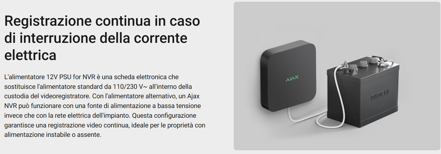 Ajax - Alimentatore per il funzionamento dell'NVR con una fonte di alimentazione a bassa tensione - 12V PSU for NVR