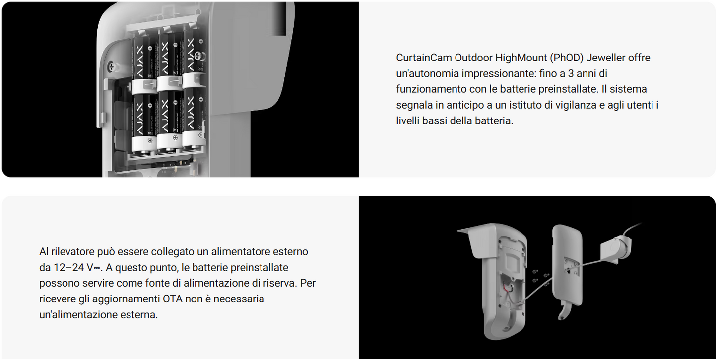 Ajax - Rilevatore di movimento a tenda wireless a doppia tecnologia con possibilità estese di foto-verifica. Per l'installazione all'esterno a un'altezza di 2–4 m. - CurtainCam Outdoor HighMount (PhOD) Jeweller