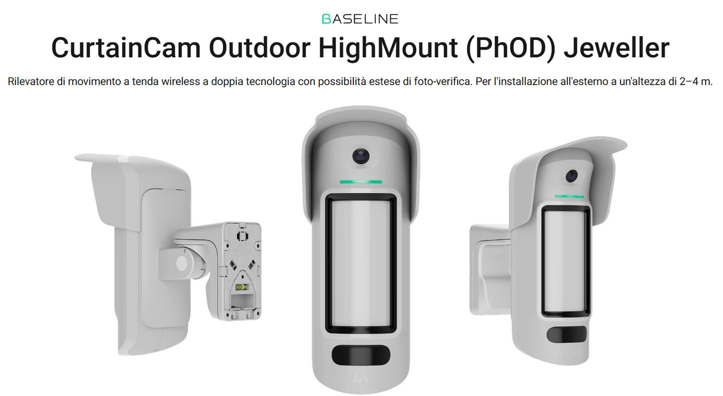 Ajax - Rilevatore di movimento a tenda wireless a doppia tecnologia con possibilità estese di foto-verifica. Per l'installazione all'esterno a un'altezza di 2–4 m. - CurtainCam Outdoor HighMount (PhOD) Jeweller