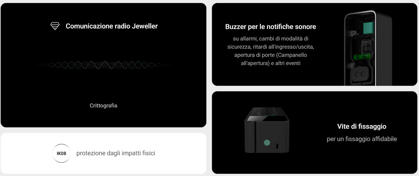 Ajax - Tastiera wireless che supporta l'autenticazione tramite Pass, Tag, smartphone e codici. Per uso in ambienti esterni e interni. - KeyPad Outdoor Jeweller