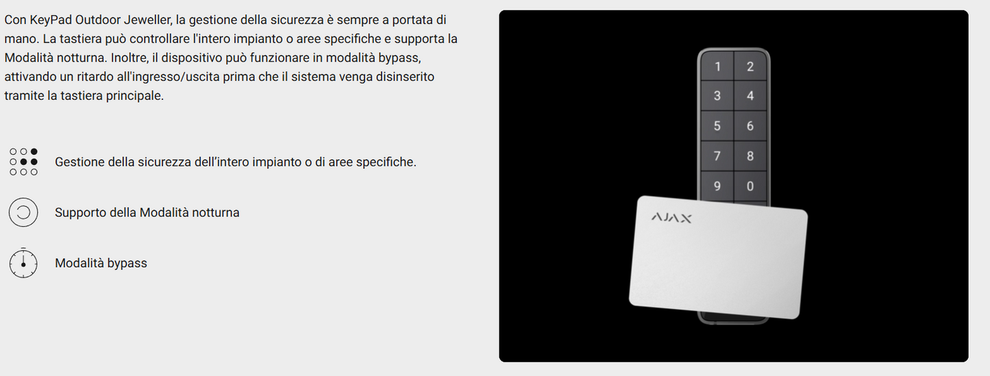 Ajax - Tastiera wireless che supporta l'autenticazione tramite Pass, Tag, smartphone e codici. Per uso in ambienti esterni e interni. - KeyPad Outdoor Jeweller
