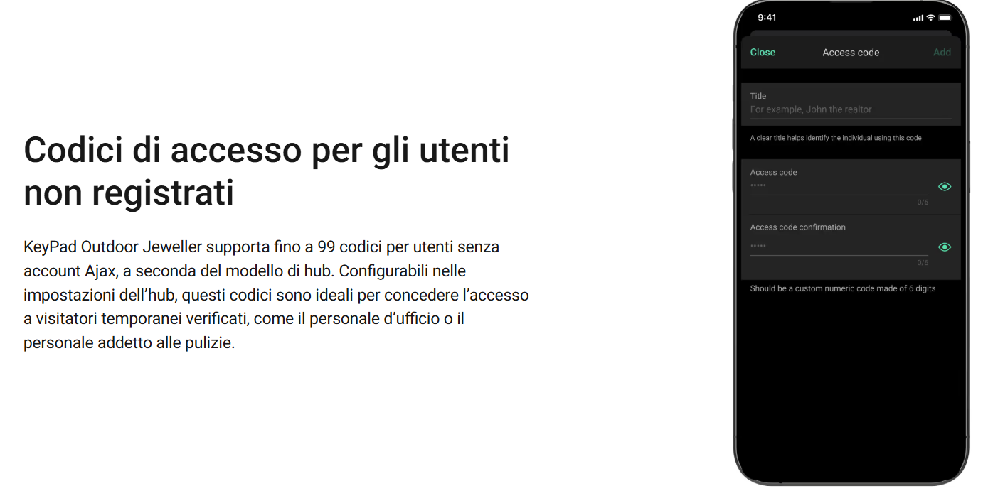 Ajax - Tastiera wireless che supporta l'autenticazione tramite Pass, Tag, smartphone e codici. Per uso in ambienti esterni e interni. - KeyPad Outdoor Jeweller