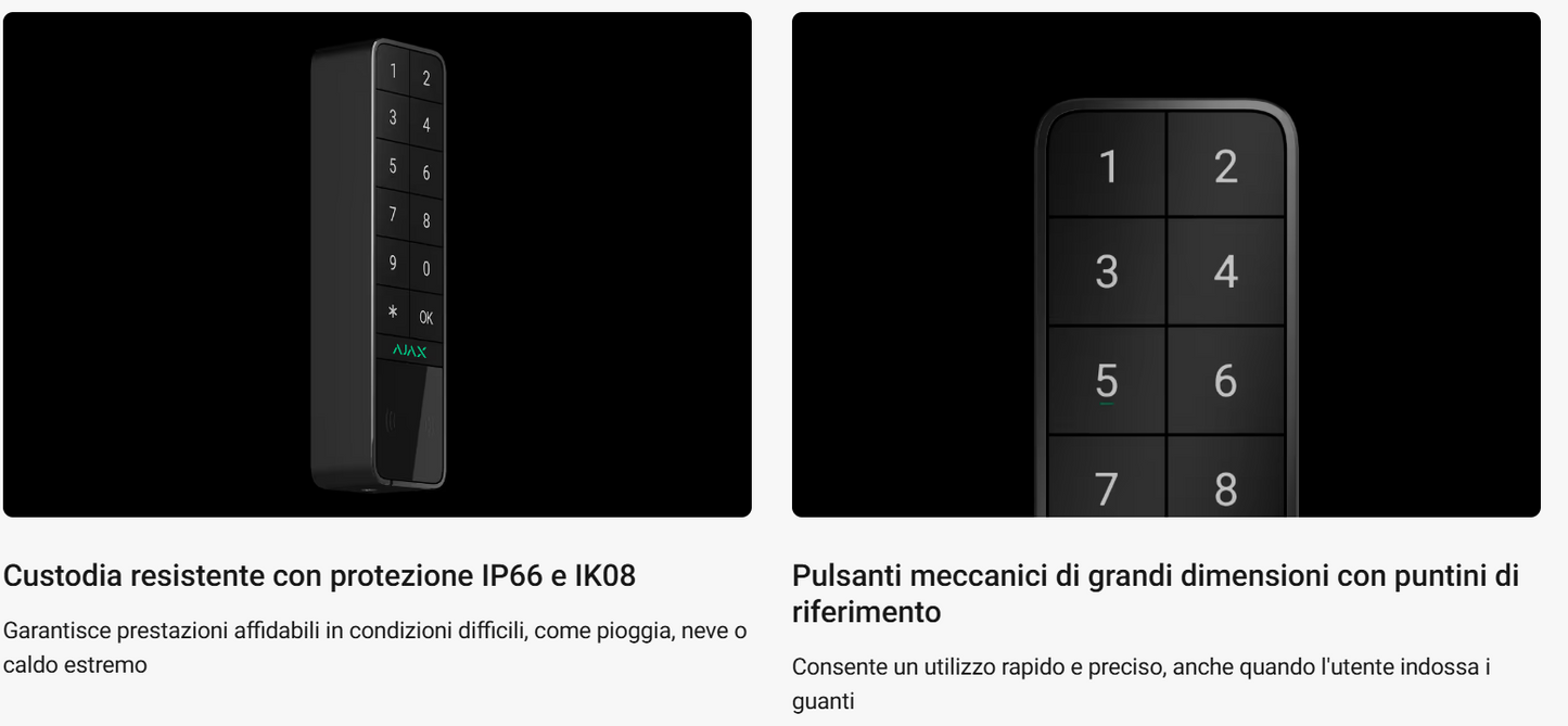 Ajax - Tastiera wireless che supporta l'autenticazione tramite Pass, Tag, smartphone e codici. Per uso in ambienti esterni e interni. - KeyPad Outdoor Jeweller