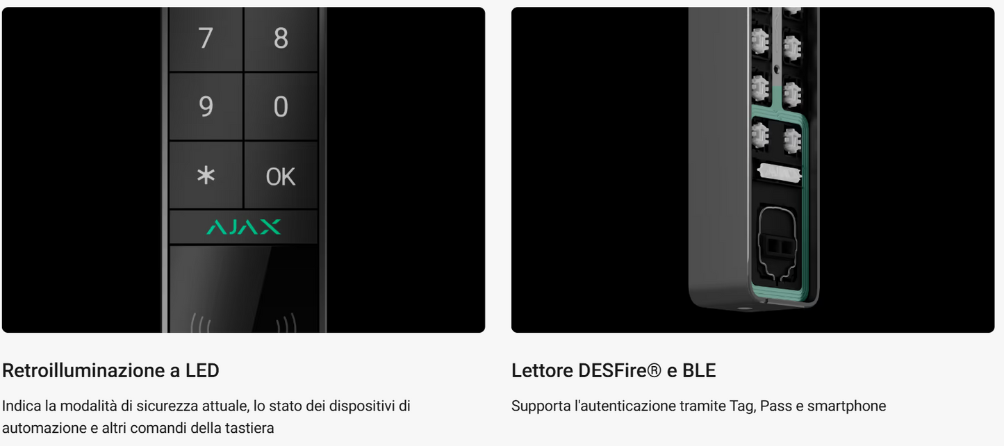 Ajax - Tastiera wireless che supporta l'autenticazione tramite Pass, Tag, smartphone e codici. Per uso in ambienti esterni e interni. - KeyPad Outdoor Jeweller